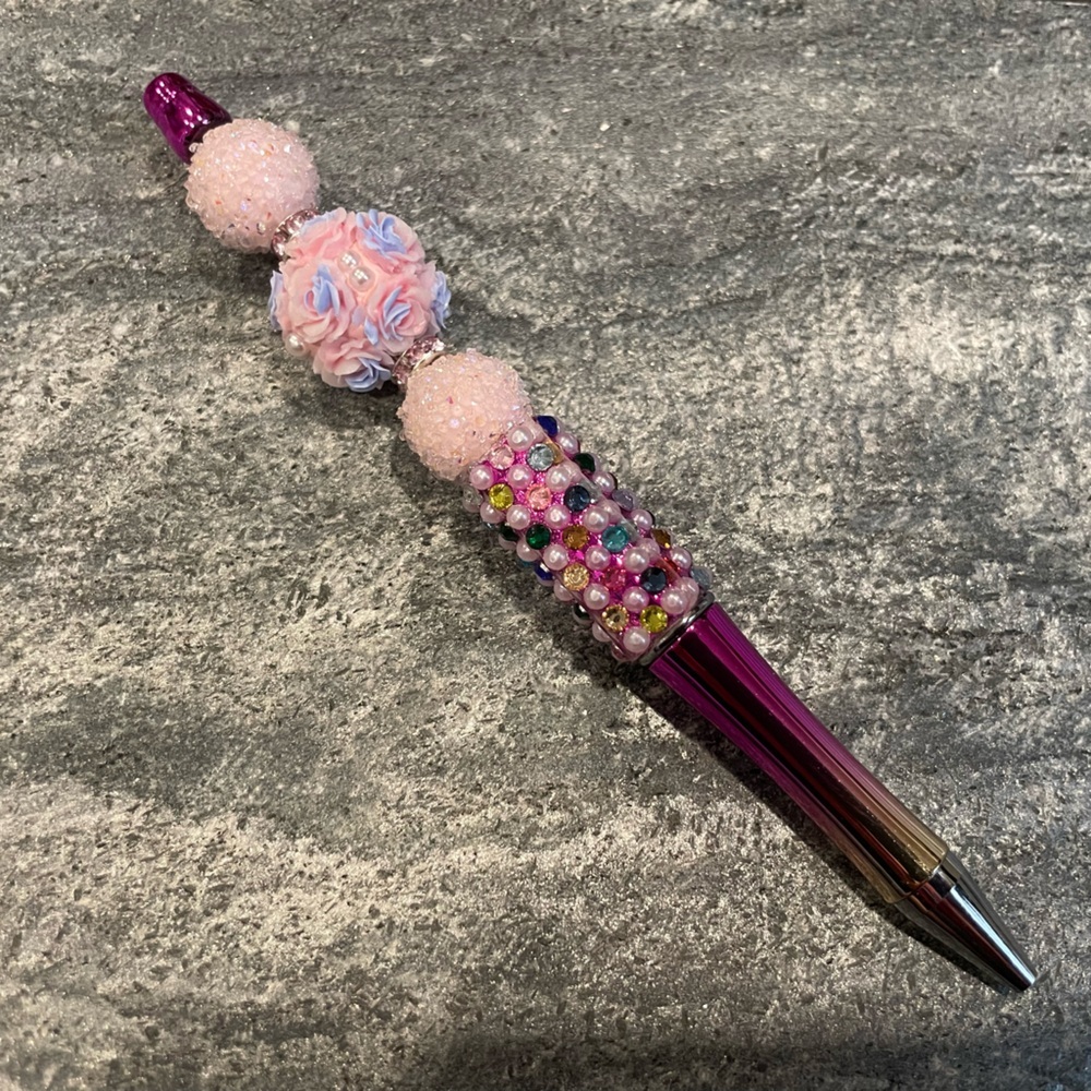 Handmade Beadable Floral Pink Pen